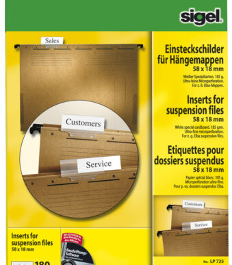 sigel PC-insteekkaartjes voor hangmappen, 58 x 18 mm, wit