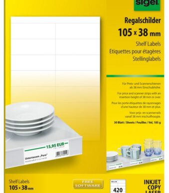 sigel schapkaartje, 105 x 38 mm, wit, 170 g/m2