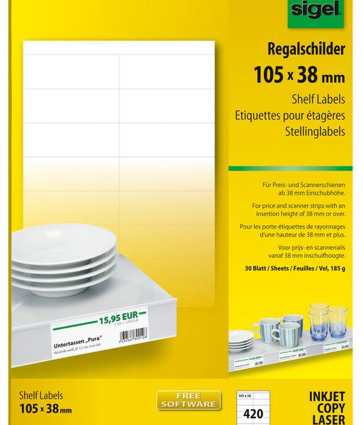 sigel schapkaartje, 105 x 38 mm, wit, 170 g/m2