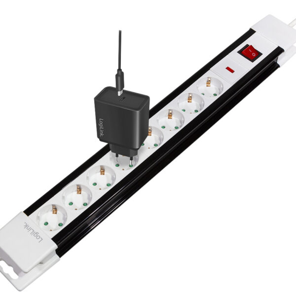 LogiLink stekkerdozenlijst, 8-voudig, met schakelaar, wit/zwart