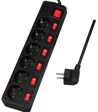 LogiLink stekkerdozenlijst, 6-voudig, enkel- & hoofdschakelaar