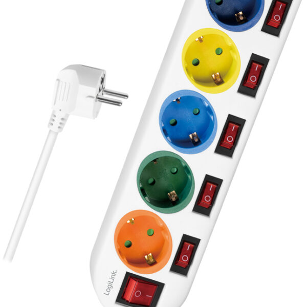 LogiLink stekkerdozenlijst, 5-voudig met 6 schakelaars, meerkleurig