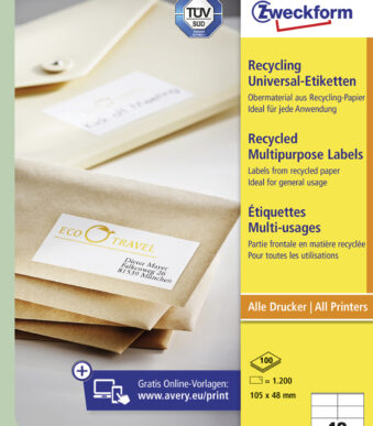 AVERY Recycling universele etiketten, 105 x 48 mm, naturelwit, permanent, 100 vel A4