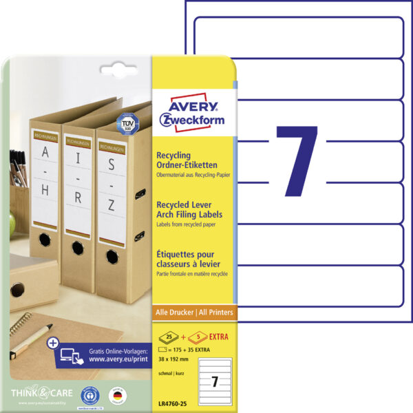 AVERY Recycling ordnerrug-etiketten, 38 x 192mm, naturelwit