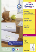 AVERY Recycling adres etiketten, 63,5 x 46,6 mm, naturelwit, permanent, 100 vel A4