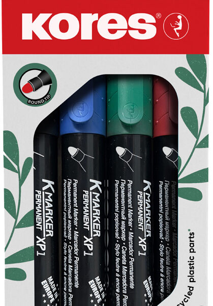 Kores permanentmarker 'ECO XP1', ronde punt, 4 stuks in etui