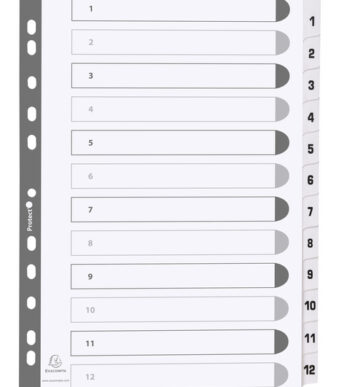 EXACOMPTA kartonnen tabbladen 1-12, DIN A4, wit, 12-delig