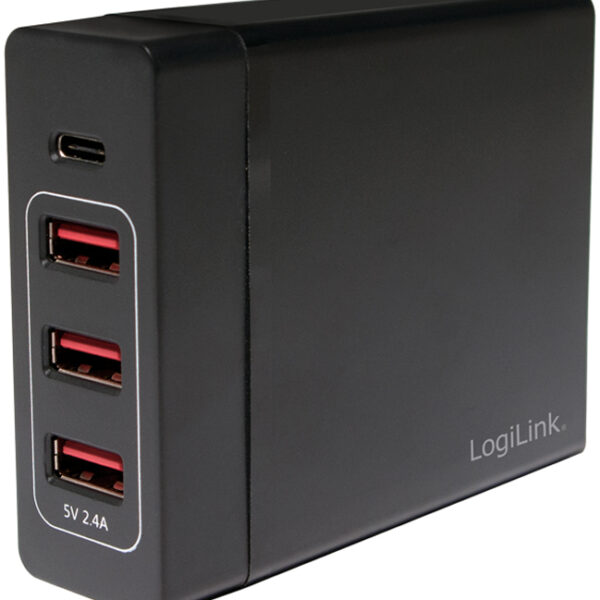 LogiLink USB-tafel-oplader, 4-poorts, 60 Watt, zwart
