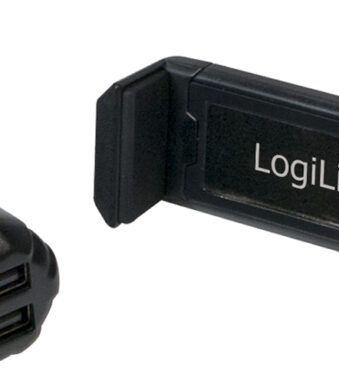 LogiLink USB-auto-oplader + smartphone houder, zwart