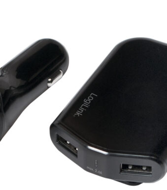 LogiLink USB auto-oplader voor voor- & achterzit, zwart