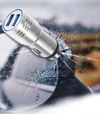 LogiLink USB-auto-lader, 2-voudig, met geïntegreerde noodhamer