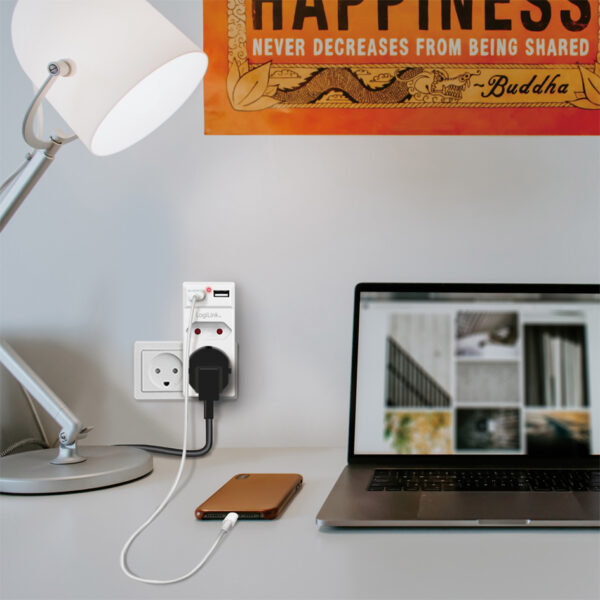 LogiLink adapterstekker met 2x USB-poort, Eurostopcontacten randaardestopcontact, wit