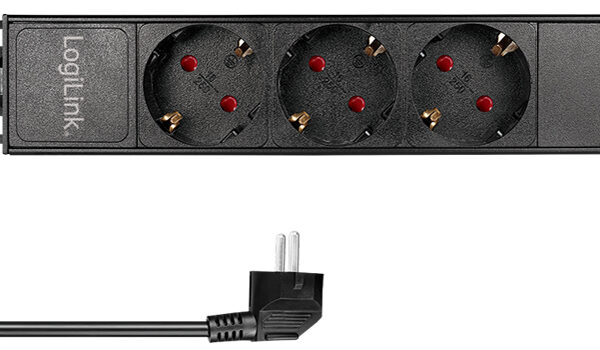 LogiLink 10´ stekkerdozenlijst, 3-voudig, zonder schakelaar, zwart