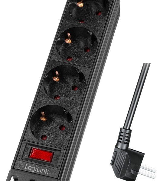 LogiLink 10' stopcontactenlijst, 4-voudig, met schakelaar, zwart