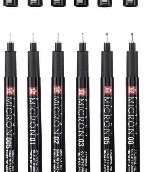 SAKURA Fineliner Pigma Micron, set van 6 + GRATIS etui