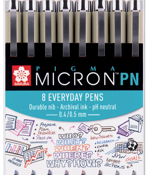 SAKURA Fineliner Pigma Micron PN, 0,5mm, 8 stuks in een set