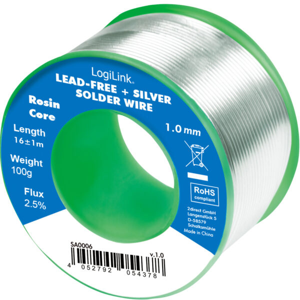 LogiLink soldeerdraad, diameter: 1 mm, 0,7% koper, 0,3% zilver, 100 g