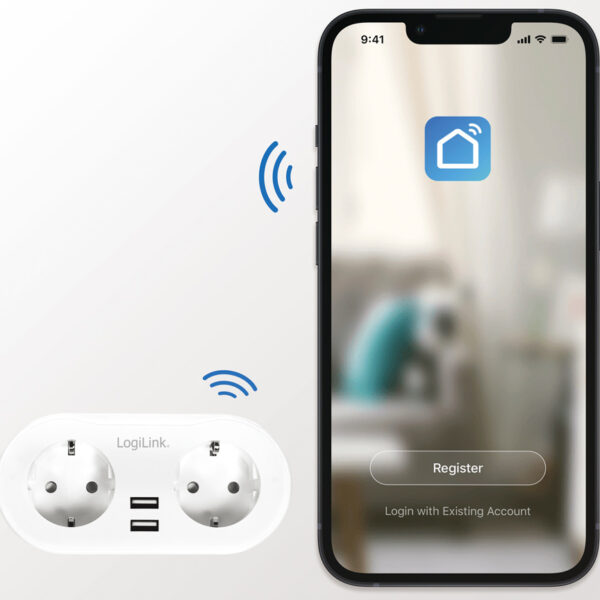 LogiLink Wi-Fi Smart Plug adapterstekker, 2-voudig + 2x USB, wit