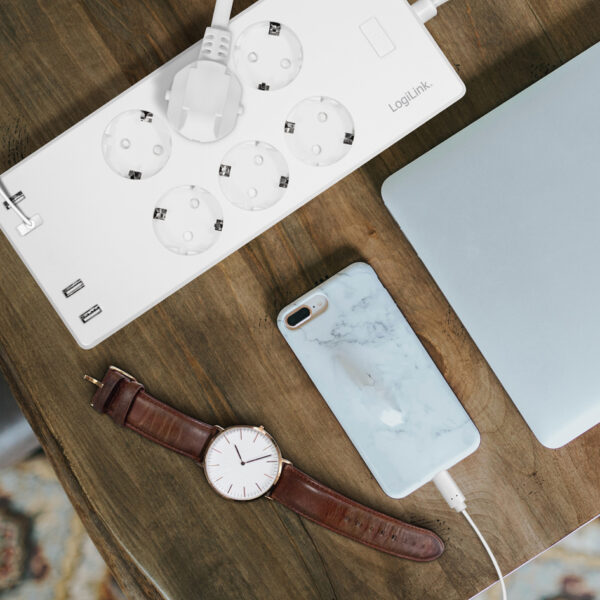 LogiLink Wi-Fi Smart stopcontactenlijst, 6-voudig + 4x USB, wit
