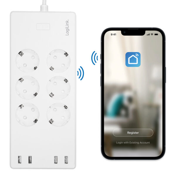 LogiLink Wi-Fi Smart stopcontactenlijst, 6-voudig + 4x USB, wit