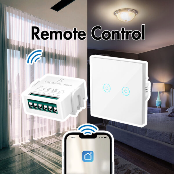 LogiLink Wi-Fi Smart 2-kanaals-switch-module, Tuya compatibel, wit