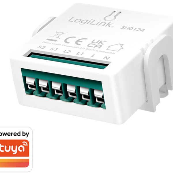 LogiLink Wi-Fi Smart 2-kanaals-switch-module, Tuya compatibel, wit