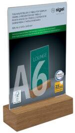 sigel tafelstandaard met houten sokkel, acryl, DIN A6, recht