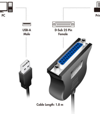 LogiLink USB 1.1 printerkabel, 25 polige Sub-D, lengte: 1,8 m