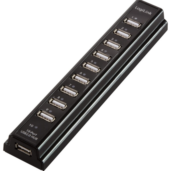 LogiLink USB 2.0 Hub met netvoeding, 10-poorts, zwart
