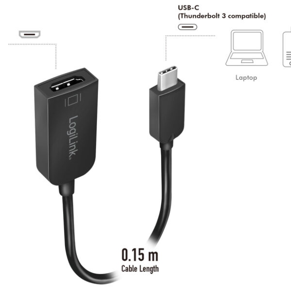 LogiLink USB-C - HDMI adapterkabel, zwart