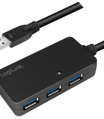 LogiLink USB 3.0 actieve verlengkabel met USB-Hub, 10m