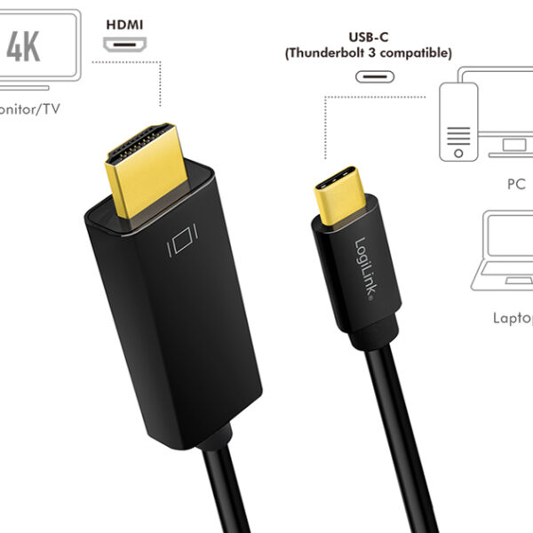 LogiLink USB-C - HDMI aansluitkabel, 1,8 m, zwart