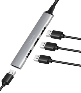 LogiLink USB 3.0 Slim-Hub, 4-poorts, aluminium behuizing, grijs