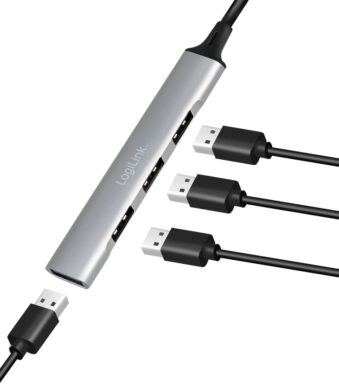 LogiLink USB 3.2 Gen 1 Slim Hub, 4-poorts, aluminium behuizing, grijs