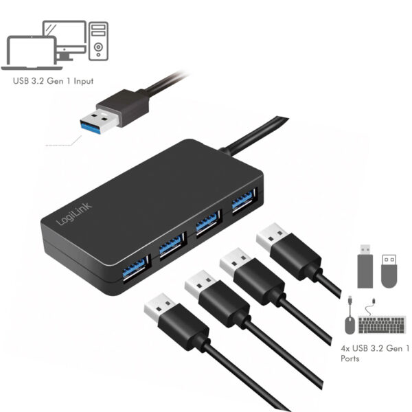 LogiLink USB 3.2 Gen1 Hub, 4-poorts, zwart