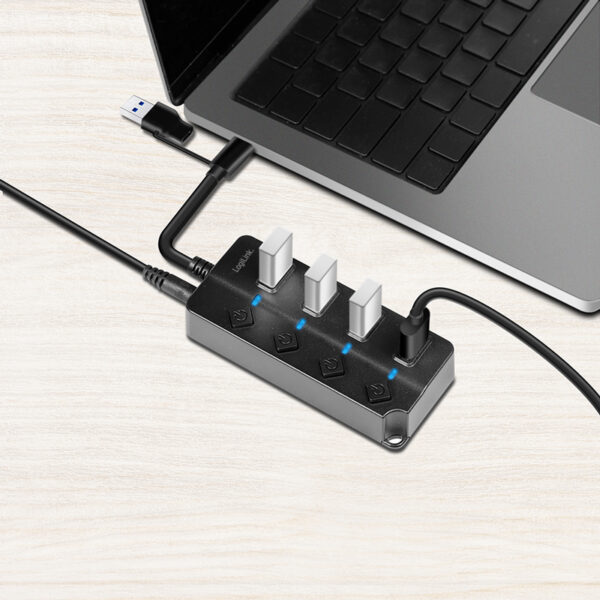 LogiLink USB 3.2 Hub, 4 poorts, met aan-/uitschakelaar, zwart