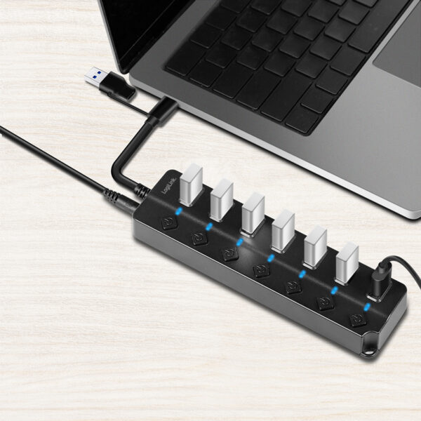LogiLink USB 3.2 Hub, 7 poorts, met aan-/uitschakelaar, zwart