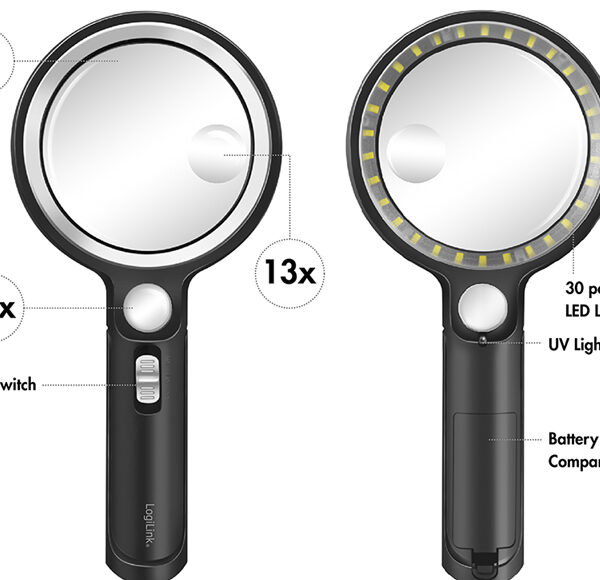 LogiLink loep met handgreep, UV- en LED-Licht, rond, zwart