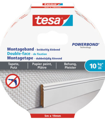 tesa Powerbond montagetape voor behang/pleisterwerk, 19 mm x 5,0 m
