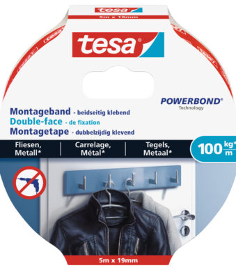 tesa Powerbond montagetape voor wandtegels/metaal, 19 mm x 5,0 m