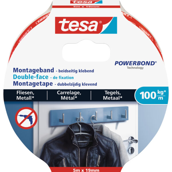 tesa Powerbond montagetape voor wandtegels/metaal, 19 mm x 5,0 m