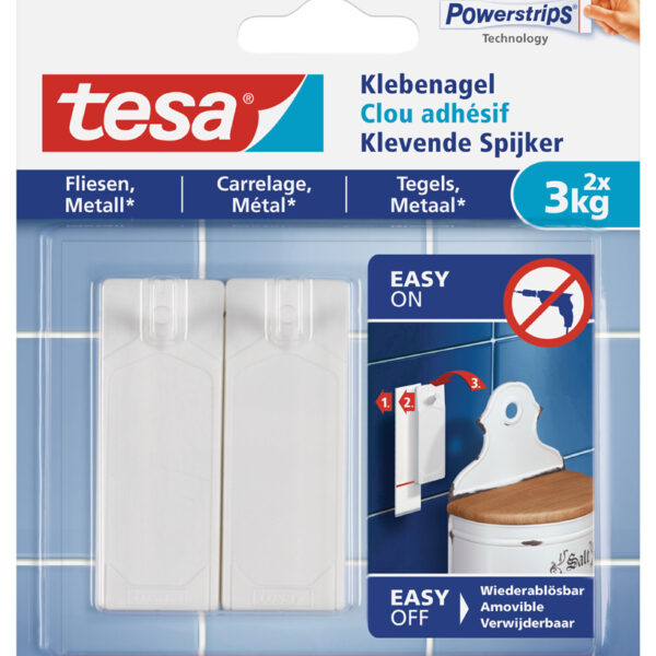 tesa Powerstrips klevende spijker voor wandtegels en metaal, 3,0 kg