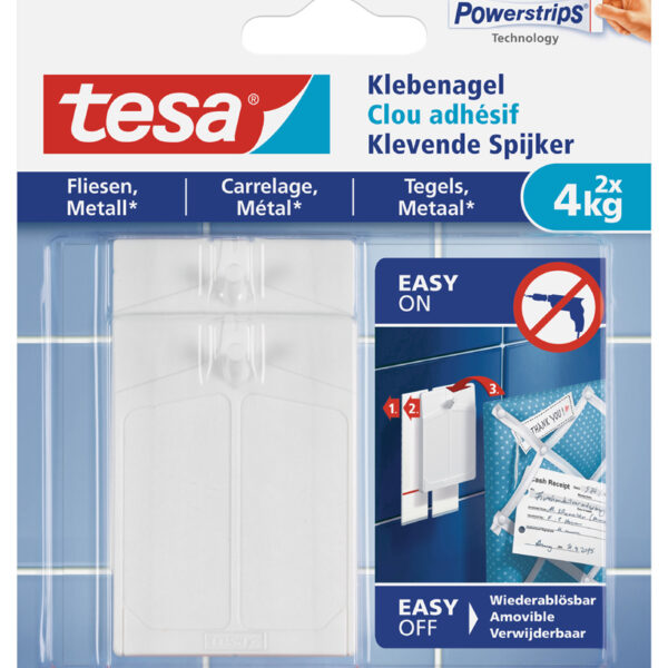 tesa Powerstrips klevende spijker voor wandtegels en metaal, 4,0 kg