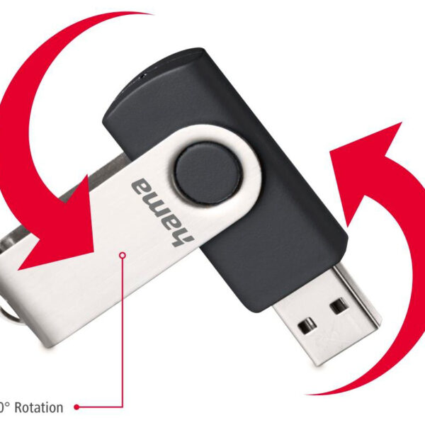 USB 2.0 draaistickmemorie, 8 GB, zwart/zilver