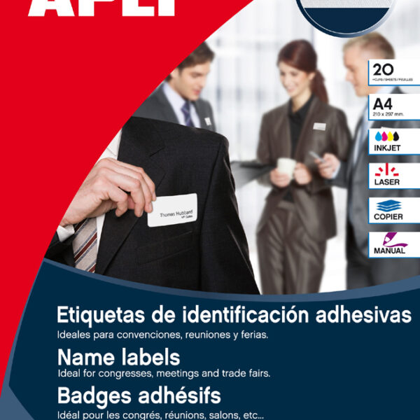 APLI zelfklevende badge, van papier, wit