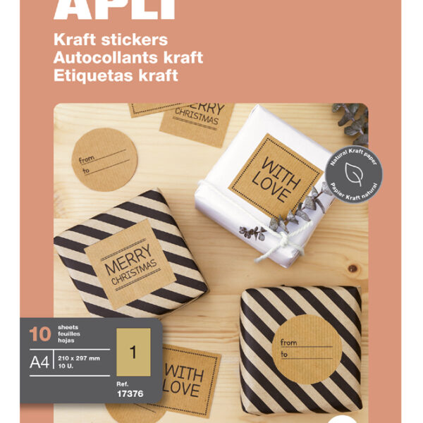 APLI etiketten, 210 x 297 mm, permanent, 10 vel A4, natuurbruin