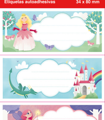 Prinsessenboeketiketten voor kinderen, 36 x 81 mm