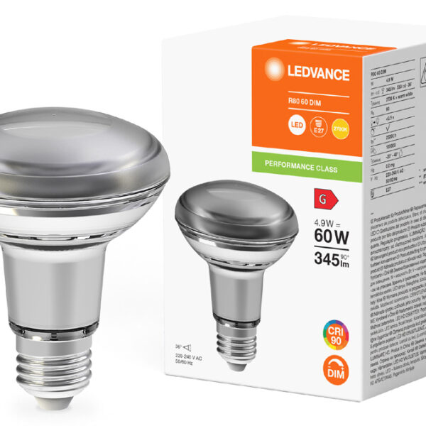 LEDVANCE LED-reflectorlamp R80 DIM, 4,9 Watt, E27