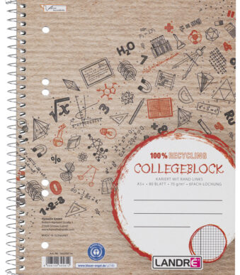 Landré geruit gerecycleerd schrijfblok A5+, 80 vellen