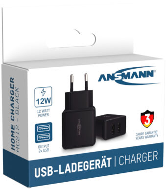 ANSMANN - USB-lader met 2 USB-A-poorten - Voor wandcontactdoos